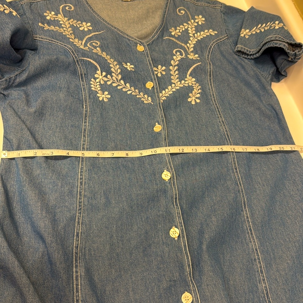 Denim Jazz Vintage Embroidered Button Front Denim Midi Dress | size 1X | EUC - Picture 9 of 10